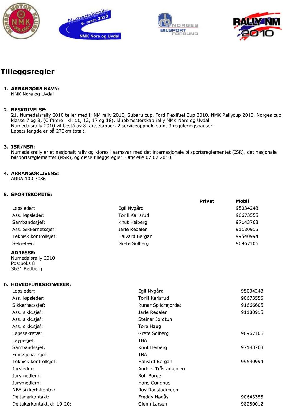 Uvdal. Numedalsrally 2010 vil bestå av 8 fartsetapper, 2 serviceopphold samt 3 