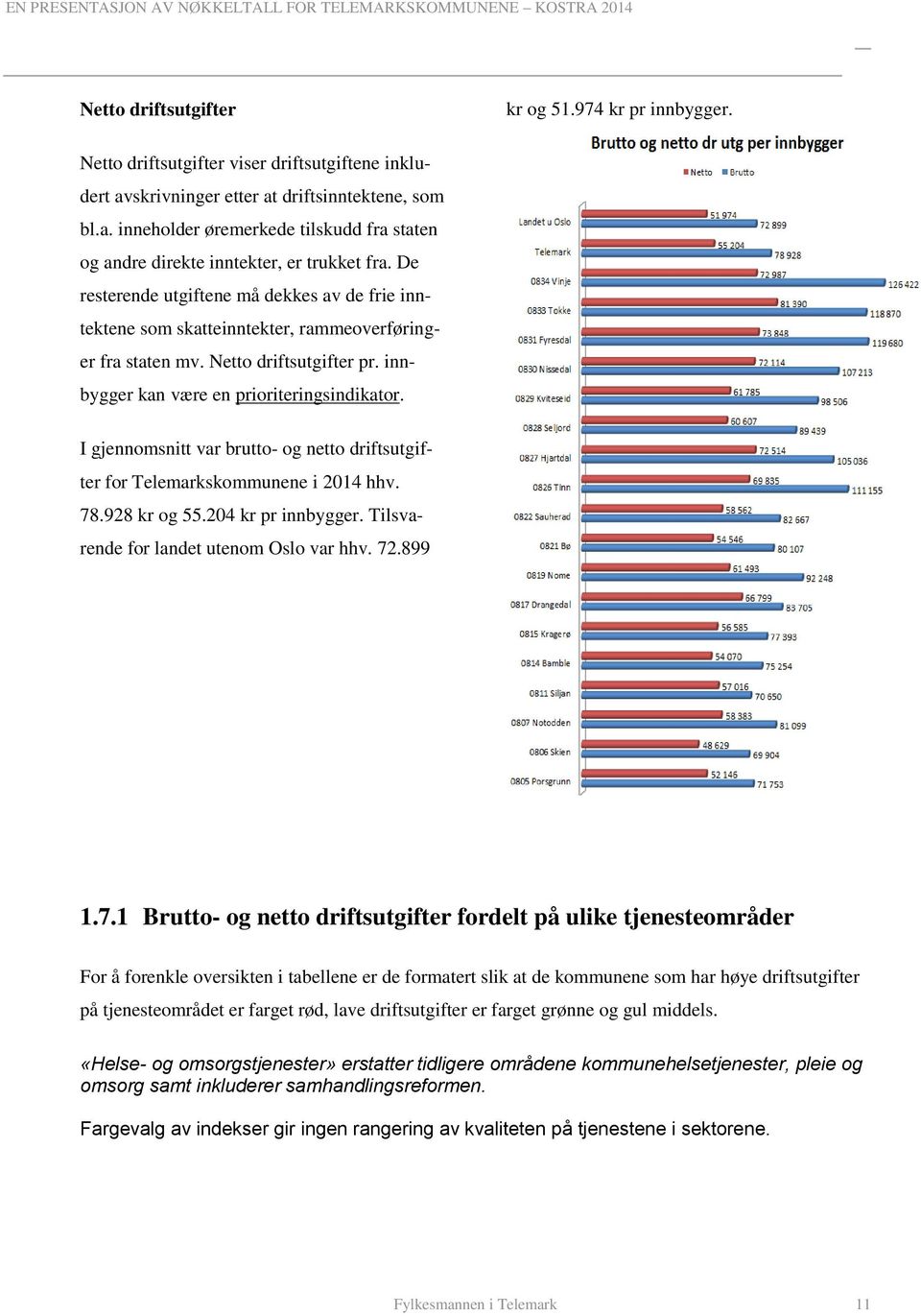 I gjennomsnitt var brutto- og netto driftsutgifter for Telemarkskommunene i 2014 hhv. 78
