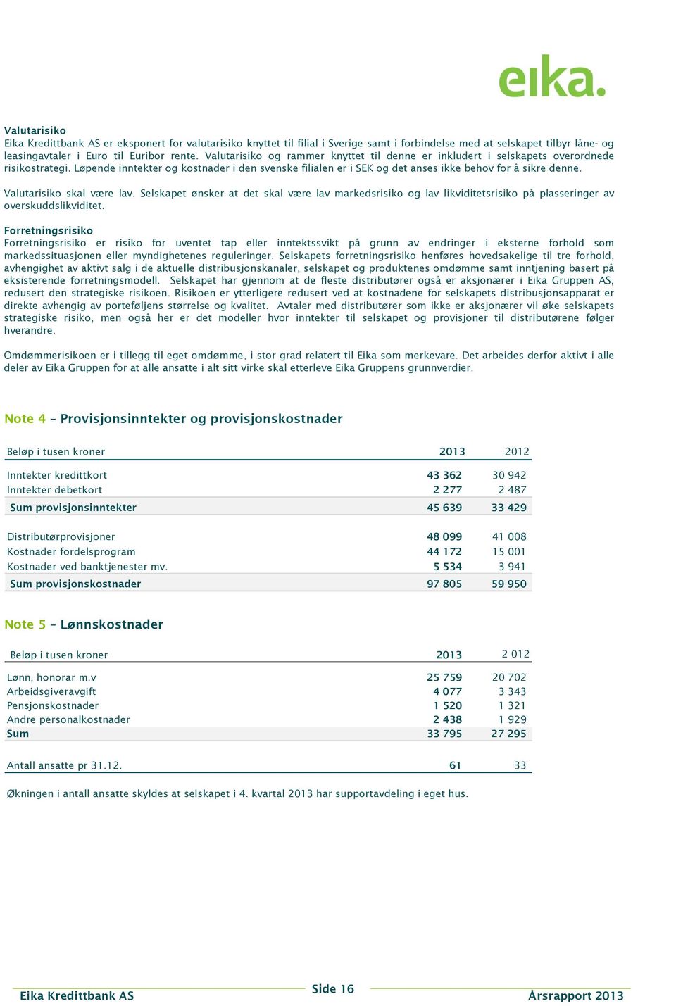 Valutarisiko skal være lav. Selskapet ønsker at det skal være lav markedsrisiko og lav likviditetsrisiko på plasseringer av overskuddslikviditet.