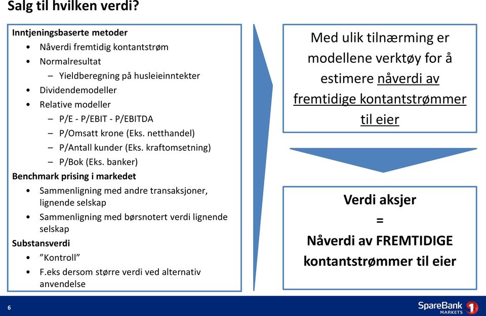 P/EBITDA P/Omsatt krone (Eks. netthandel) P/Antall kunder (Eks. kraftomsetning) P/Bok (Eks.