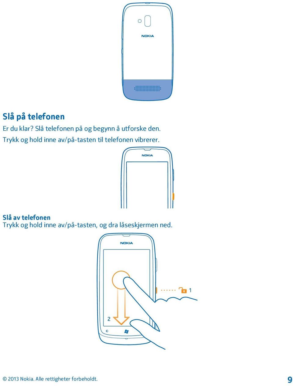 Trykk og hold inne av/på-tasten til telefonen