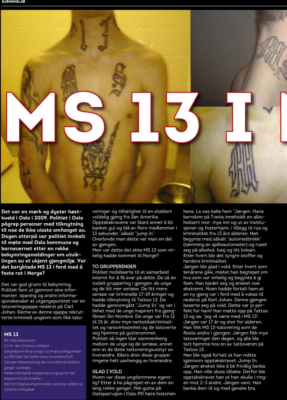 Var det beryktede MS 13 i ferd med å feste rot i Norge? MS 13 MS = Mara Salvatrucha 13 = M den 13. bokstav i alfabetet Gjengmiljø som ble grunnlagt i Los Angles på begynnelsen av 1980 tallet.