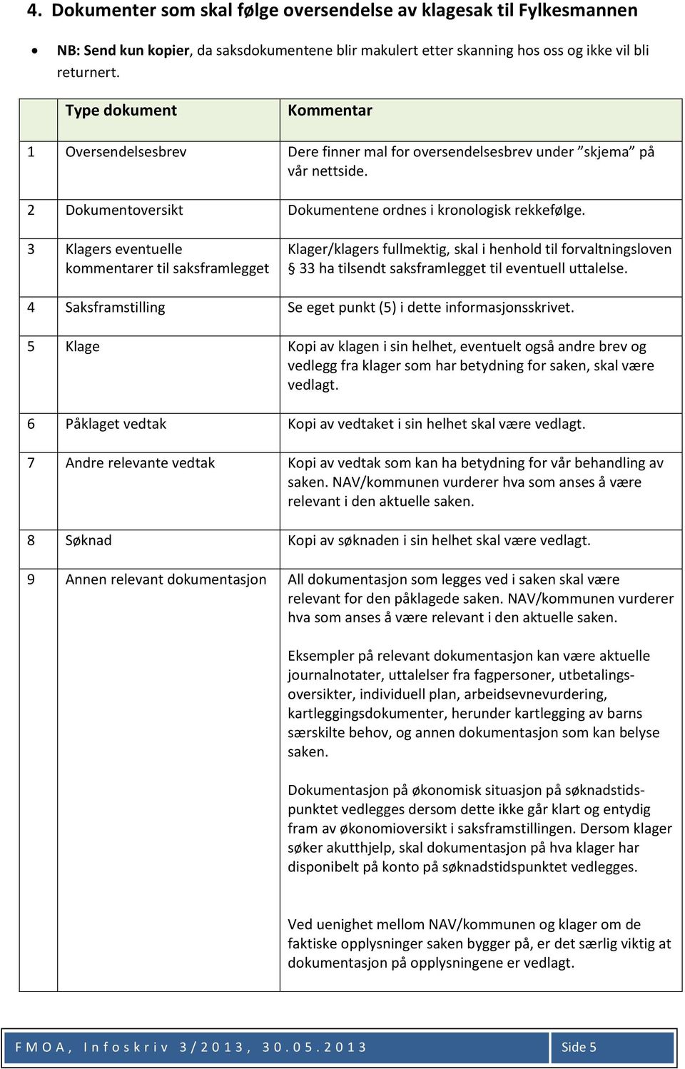 3 Klagers eventuelle kommentarer til saksframlegget Klager/klagers fullmektig, skal i henhold til forvaltningsloven 33 ha tilsendt saksframlegget til eventuell uttalelse.