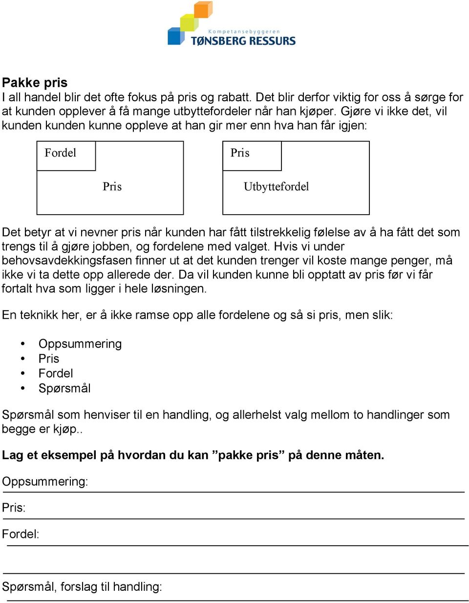 fått det som trengs til å gjøre jobben, og fordelene med valget. Hvis vi under behovsavdekkingsfasen finner ut at det kunden trenger vil koste mange penger, må ikke vi ta dette opp allerede der.