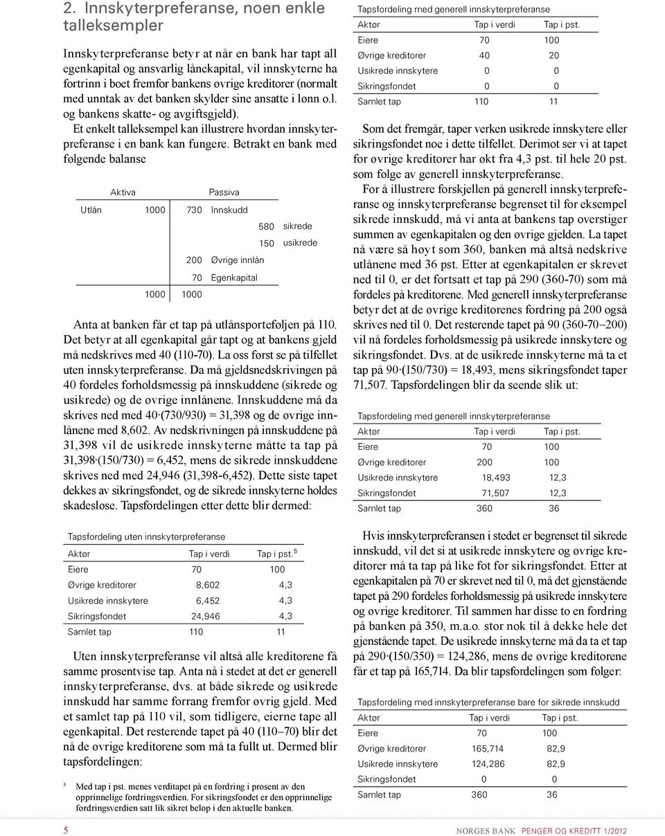Et enkelt talleksempel kan illustrere hvordan innskyterpreferanse i en bank kan fungere.