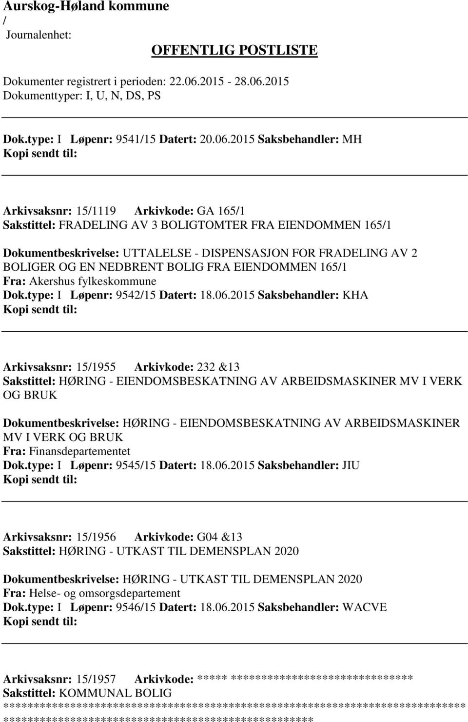 NEDBRENT BOLIG FRA EIENDOMMEN 1651 Fra: Akershus fylkeskommune Dok.type: I Løpenr: 954215 Datert: 18.06.