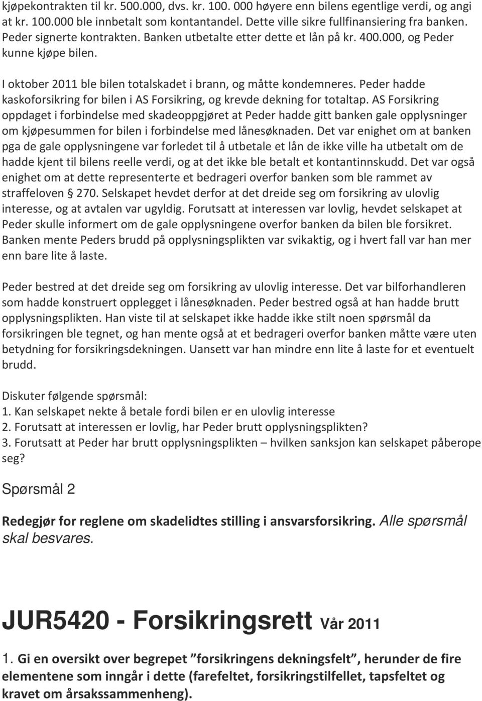 Peder hadde kaskoforsikring for bilen i AS Forsikring, og krevde dekning for totaltap.