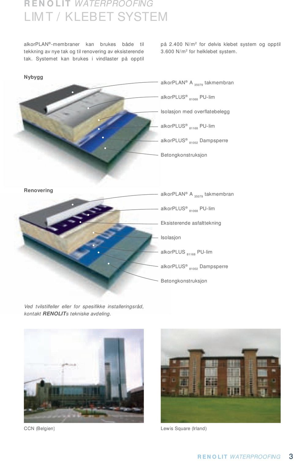 Nybygg alkorplan A 35079 takmembran alkorplus 81068 PU-lim Isolasjon med overflatebelegg alkorplus 81168 PU-lim alkorplus 81002 Dampsperre Betongkonstruksjon Renovering