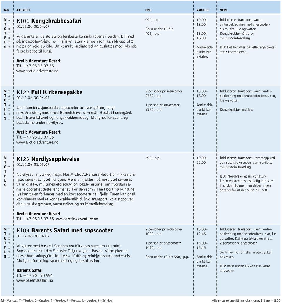 00 Inkluderer: transport, varm vinterbekledning med snøscooterdress, sko, lue og votter. Kongekrabbemåltid og multimediaforedrag. NB: Det benyttes båt eller snøscooter etter isforholdene.