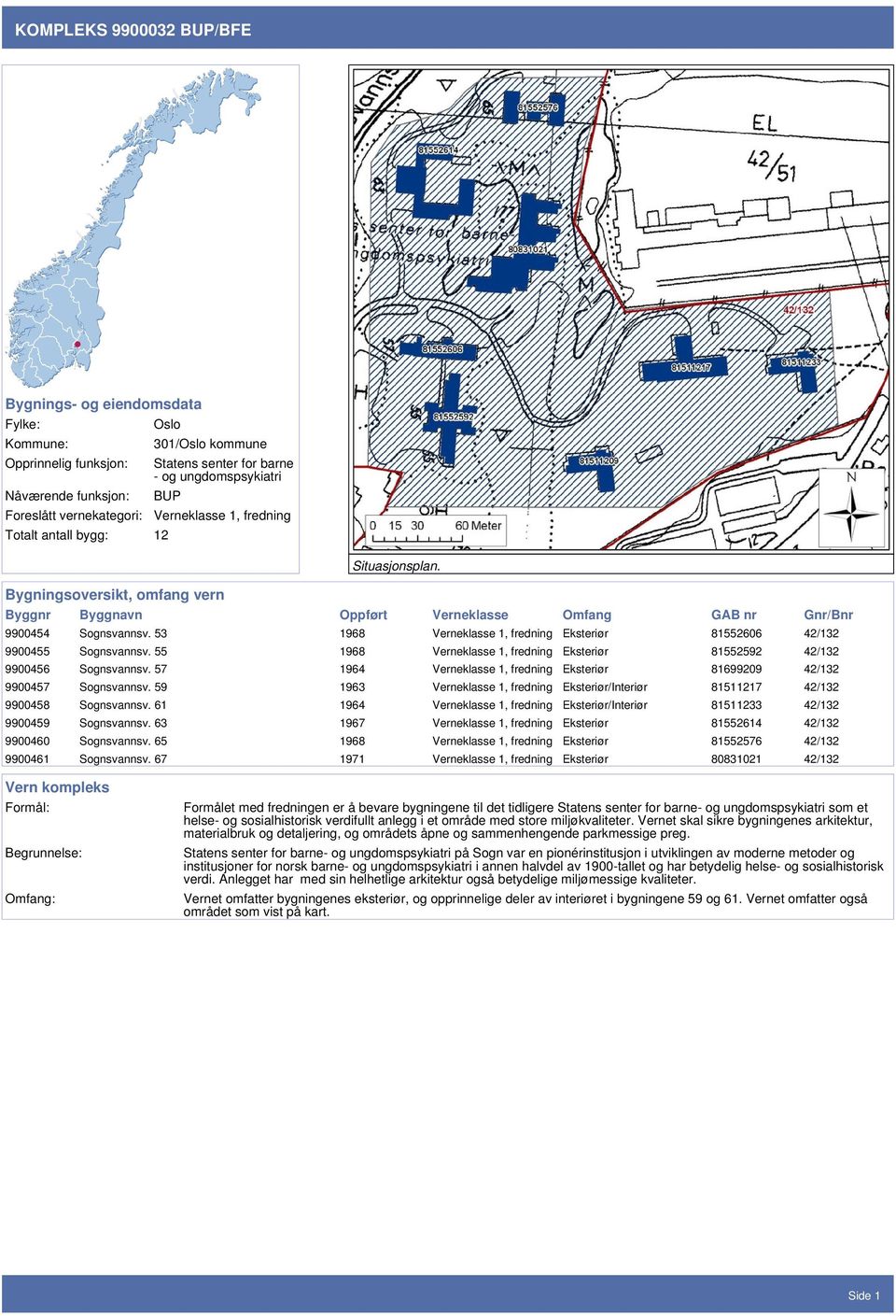 53 1968 Verneklasse 1, fredning Eksteriør 81552606 42/132 9900455 Sognsvannsv. 55 1968 Verneklasse 1, fredning Eksteriør 81552592 42/132 9900456 Sognsvannsv.