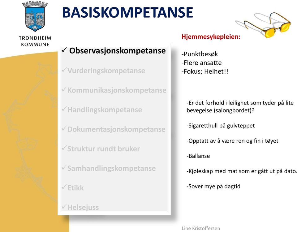 -Punktbesøk -Flere ansatte -Fokus; Helhet!! -Er det forhold i leilighet som tyder på lite bevegelse (salongbordet)?