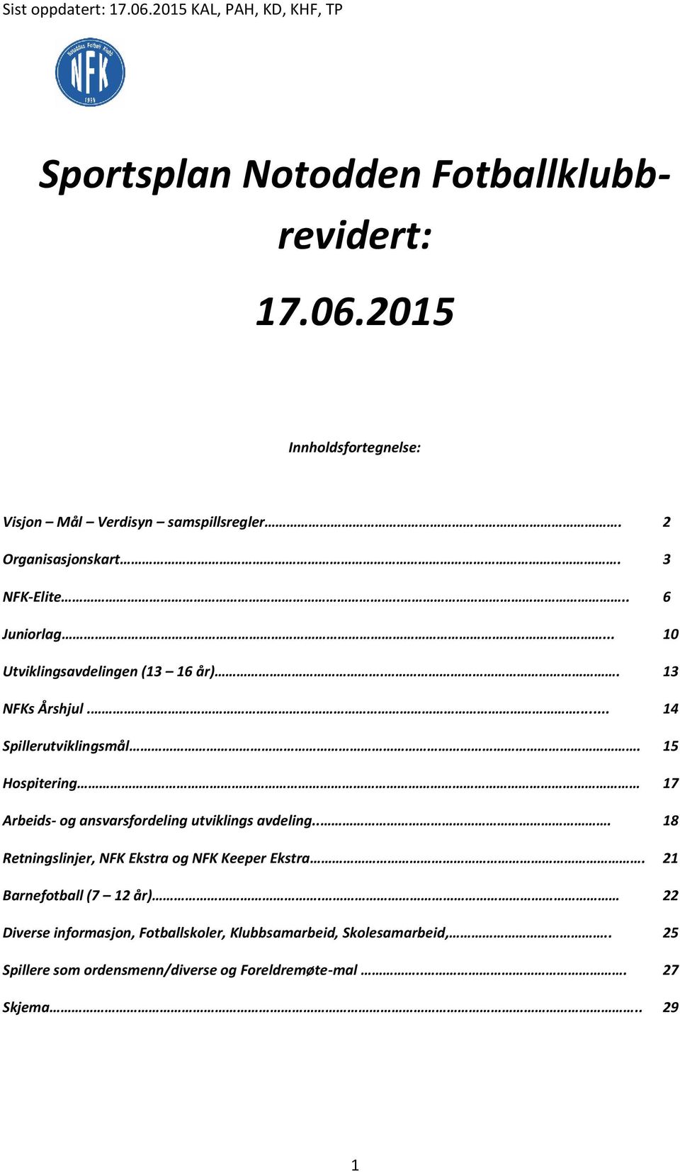 15 Hospitering 17 Arbeids- og ansvarsfordeling utviklings avdeling... 18 Retningslinjer, NFK Ekstra og NFK Keeper Ekstra.