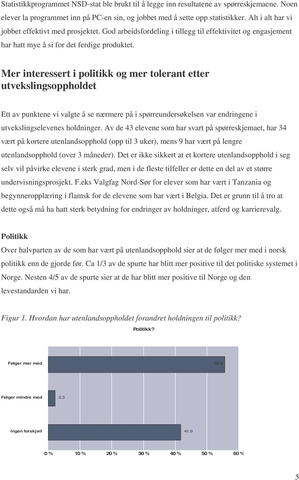 Mer interessert i politikk og mer tolerant etter utvekslingsoppholdet Ett av punktene vi valgte å se nærmere på i spørreundersøkelsen var endringene i utvekslingselevenes holdninger.