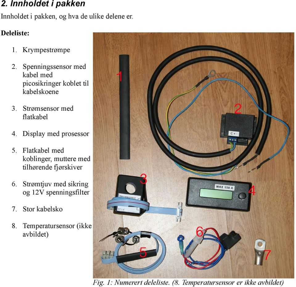 Display med prosessor 5. Flatkabel med koblinger, muttere med tilhørende fjørskiver 6.