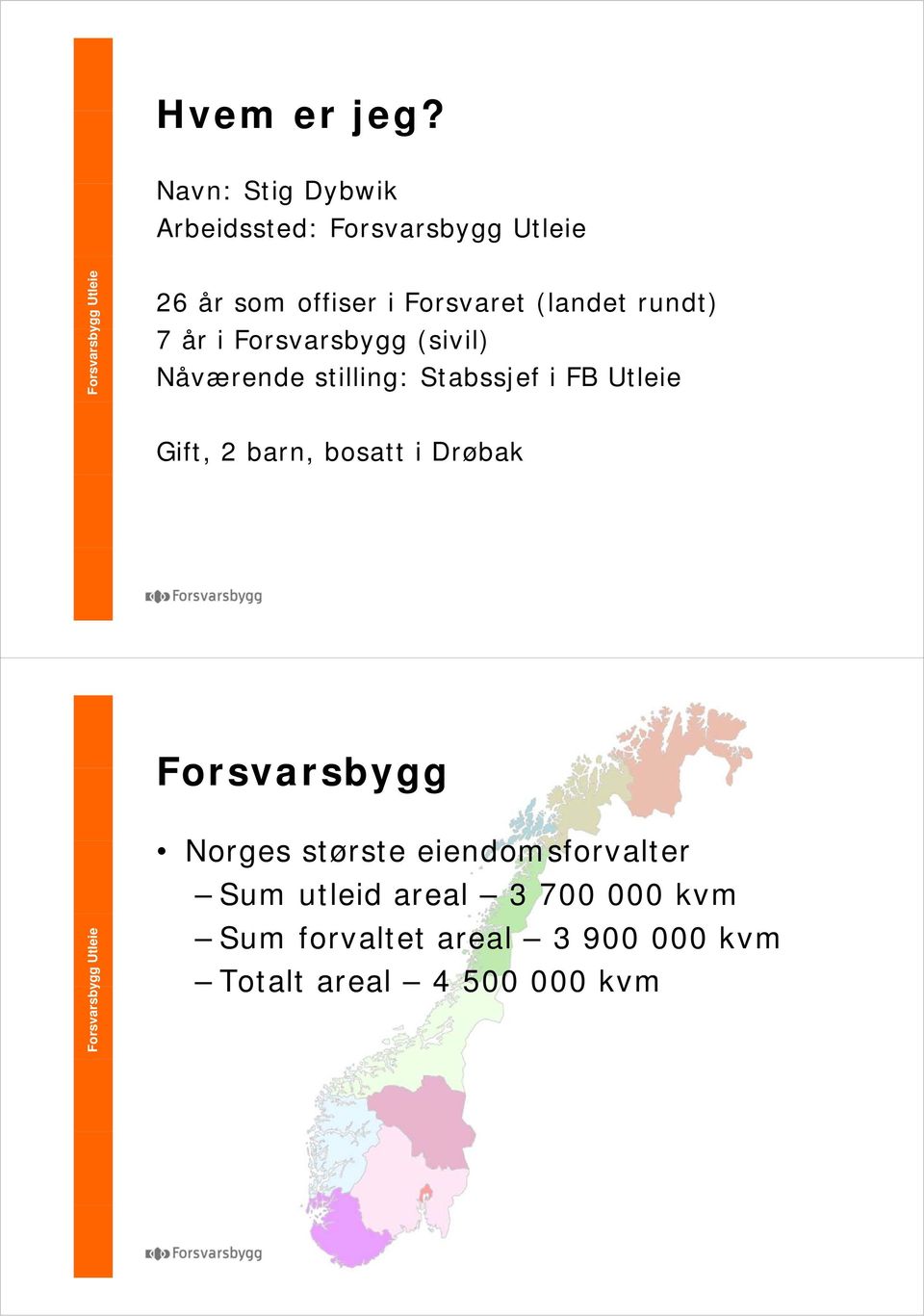 (landet rundt) 7 år i Forsvarsbygg (sivil) Nåværende stilling: Stabssjef i FB Utleie