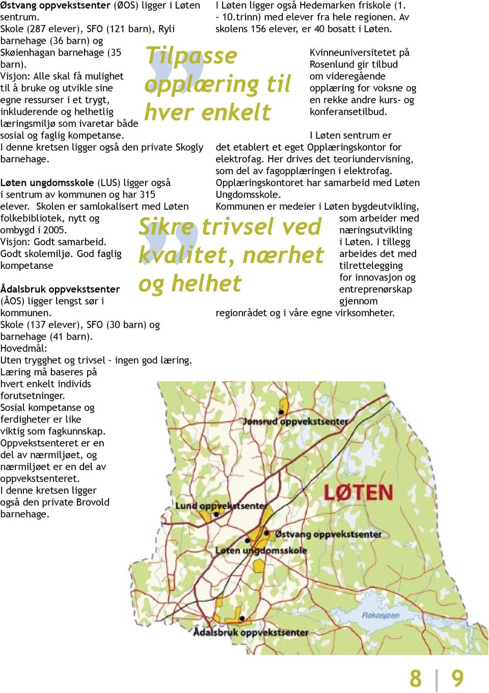 I denne kretsen ligger også den private Skogly barnehage. Løten ungdomsskole (LUS) ligger også i sentrum av kommunen og har 315 elever.