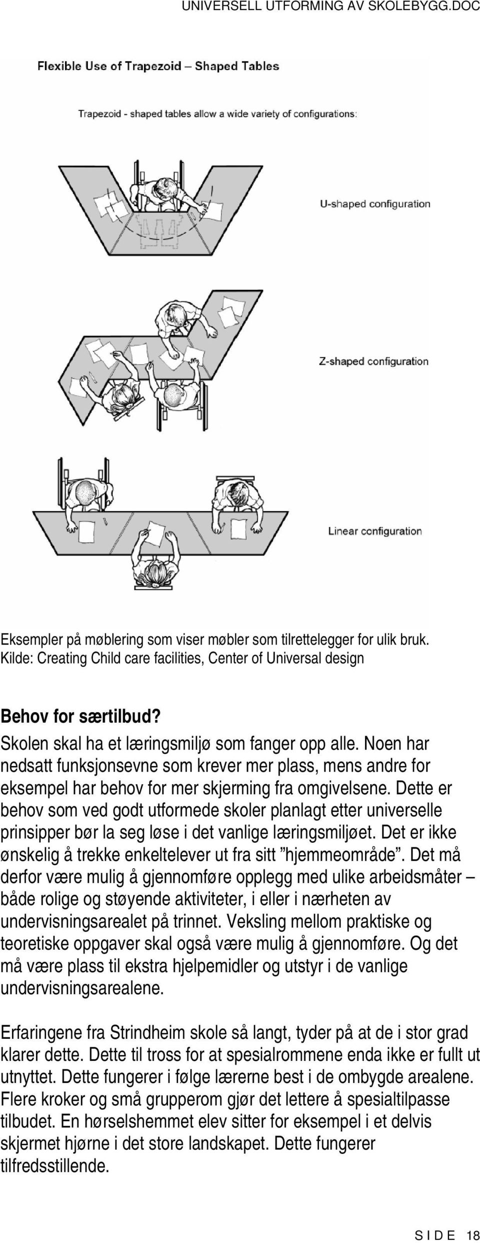 Dette er behov som ved godt utformede skoler planlagt etter universelle prinsipper bør la seg løse i det vanlige læringsmiljøet. Det er ikke ønskelig å trekke enkeltelever ut fra sitt hjemmeområde.