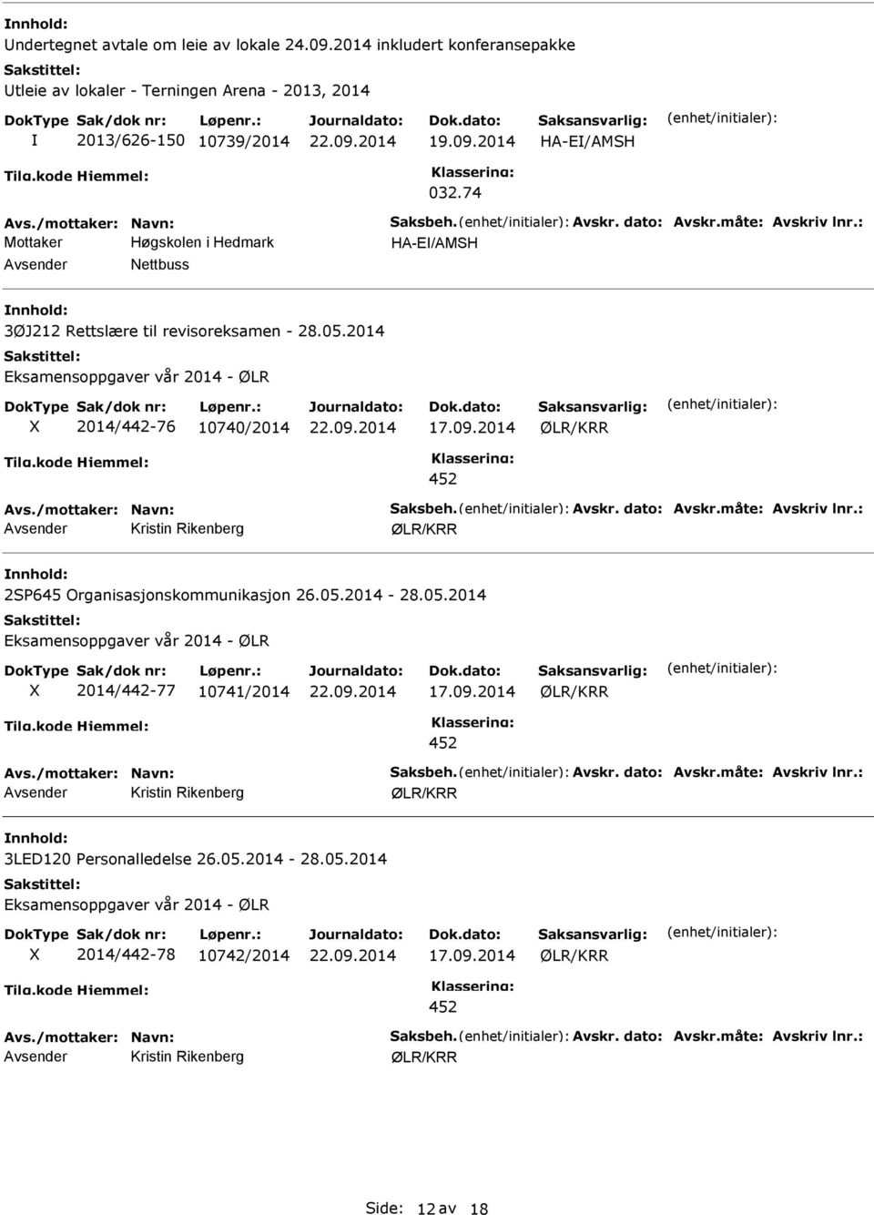 2014 HA-E/AMSH 032.74 Mottaker HA-E/AMSH Nettbuss 3ØJ212 Rettslære til revisoreksamen - 28.05.