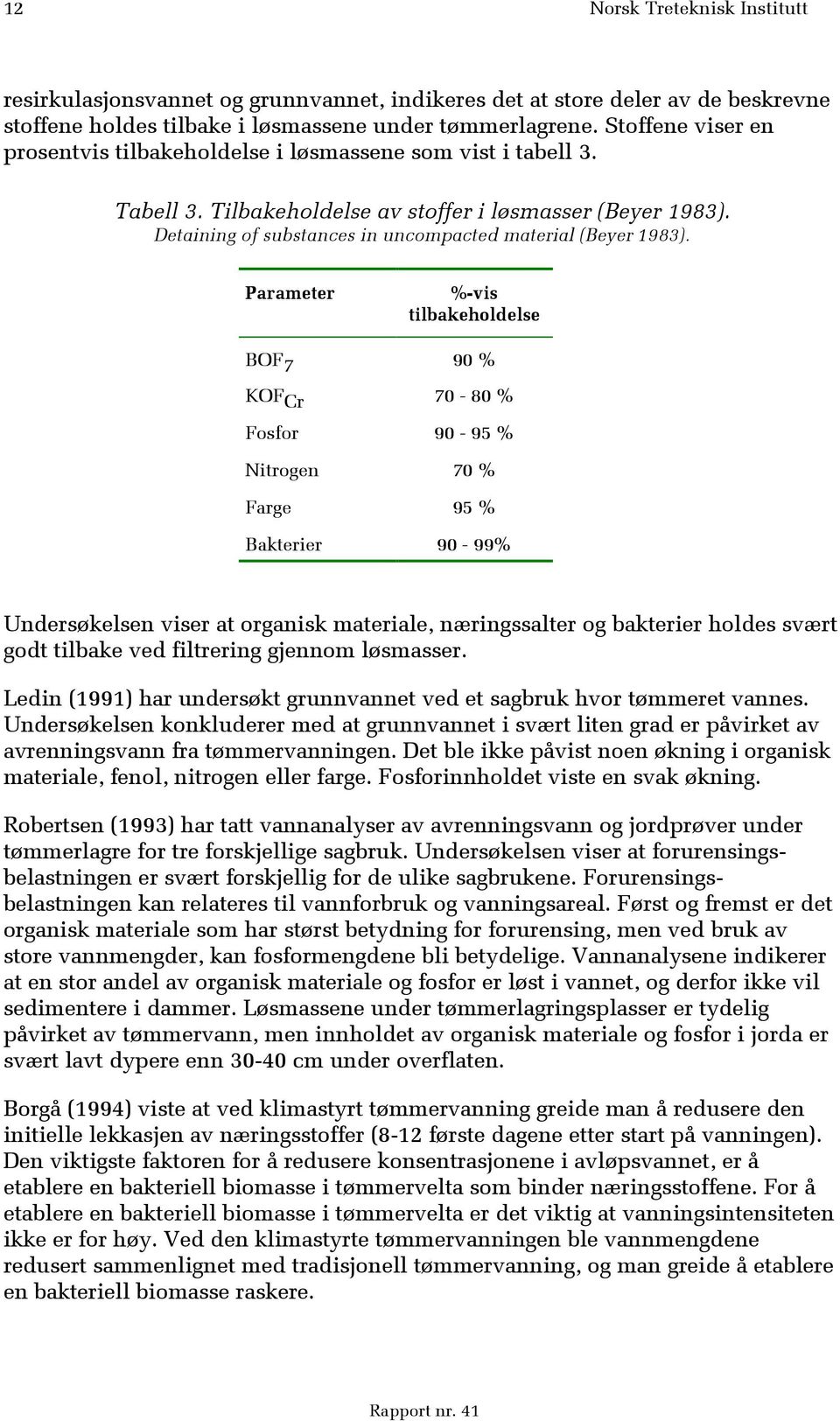 Detaining of substances in uncompacted material (Beyer 1983).