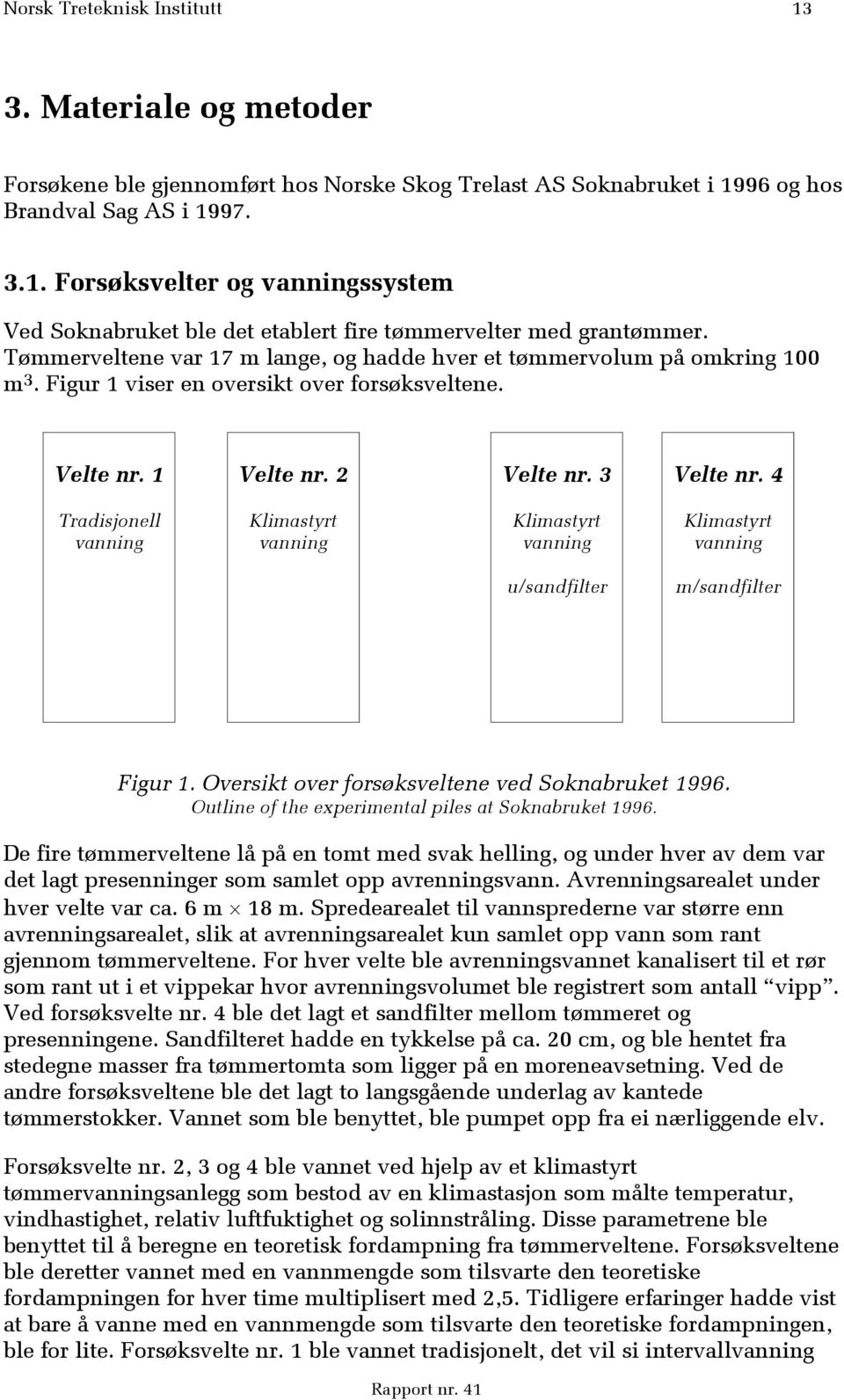 4 Tradisjonell vanning Klimastyrt vanning Klimastyrt vanning Klimastyrt vanning u/sandfilter m/sandfilter Figur 1. Oversikt over forsøksveltene ved Soknabrt 1996.