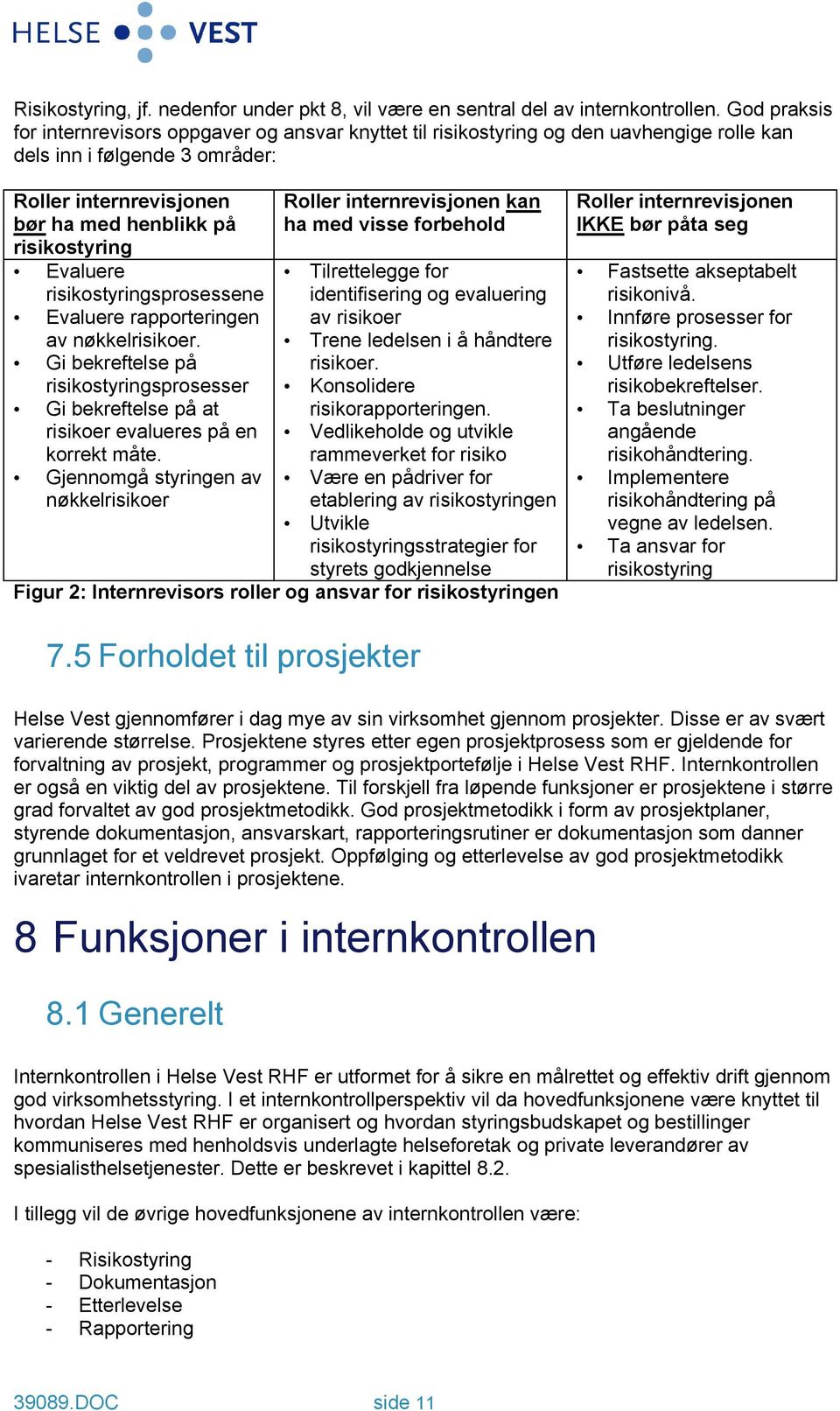 Evaluere risikostyringsprosessene Evaluere rapporteringen av nøkkelrisikoer. Gi bekreftelse på risikostyringsprosesser Gi bekreftelse på at risikoer evalueres på en korrekt måte.