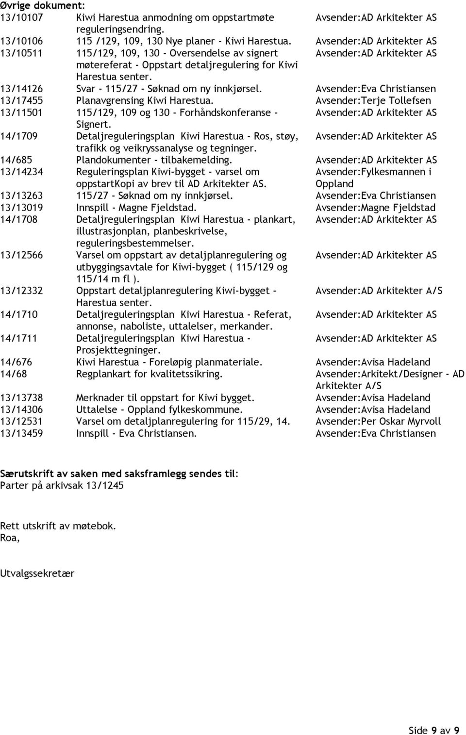 13/14126 Svar - 115/27 - Søknad om ny innkjørsel. Avsender:Eva Christiansen 13/17455 Planavgrensing Kiwi Harestua.