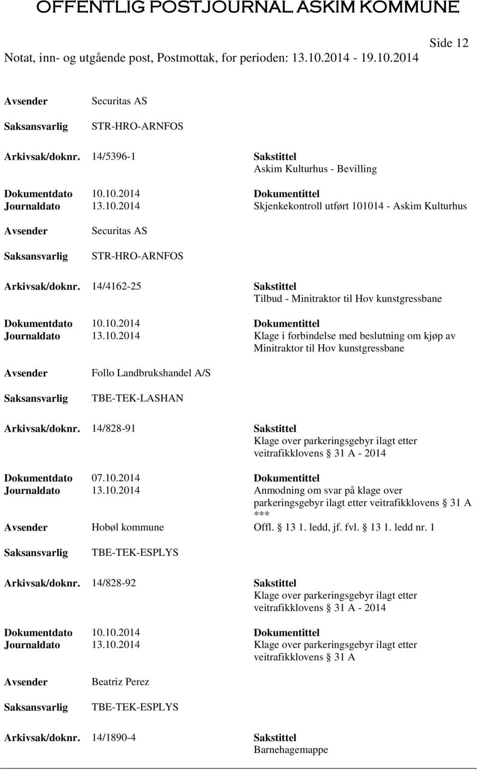 14/4162-25 Sakstittel Tilbud - Minitraktor til Hov kunstgressbane Dokumentdato 10.