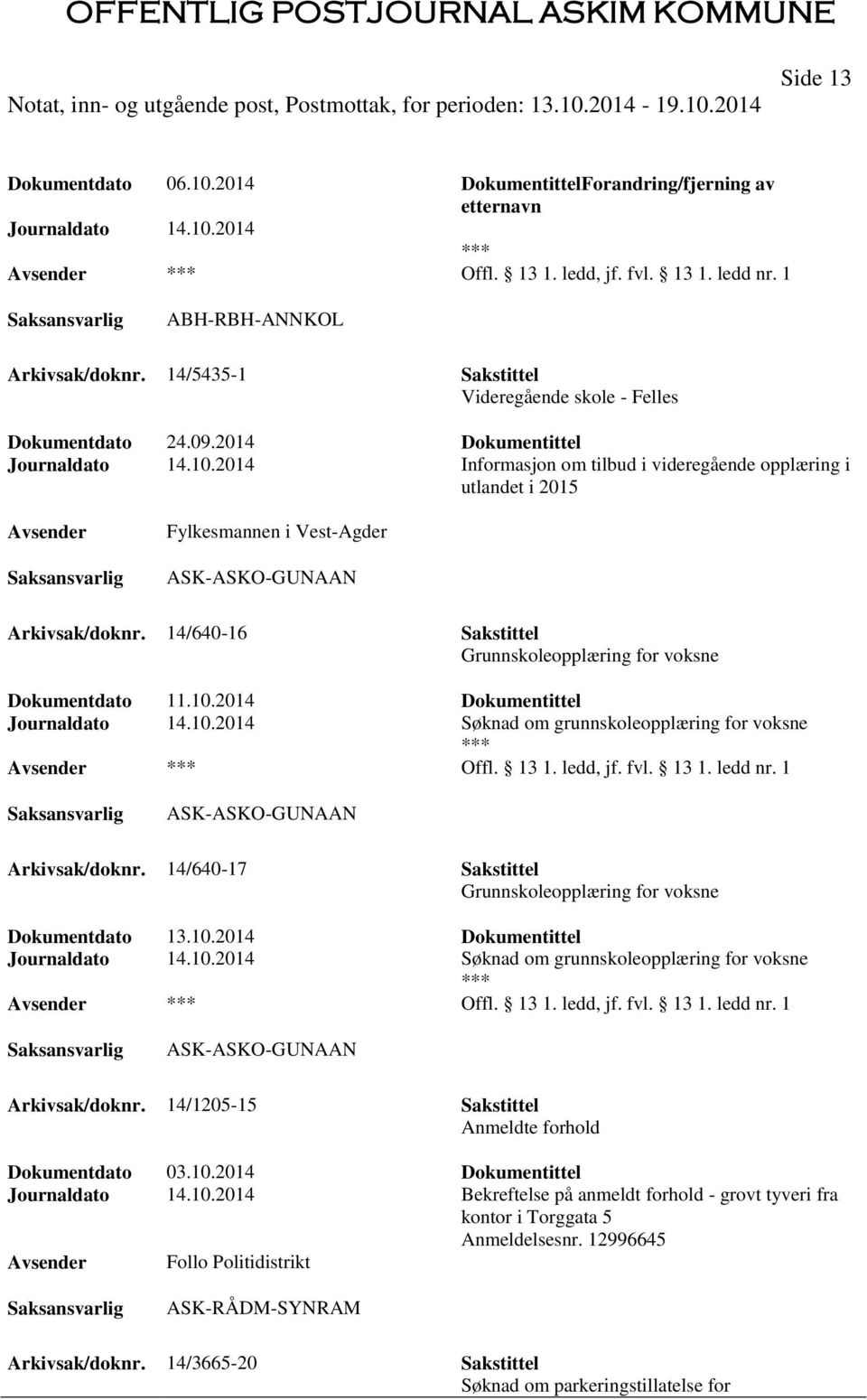 2014 Informasjon om tilbud i videregående opplæring i utlandet i 2015 Fylkesmannen i Vest-Agder ASK-ASKO-GUNAAN Arkivsak/doknr. 14/640-16 Sakstittel Grunnskoleopplæring for voksne Dokumentdato 11.10.