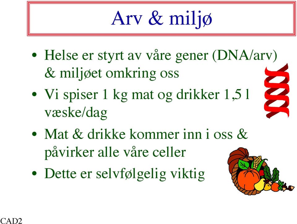 1,5 l væske/dag Mat & drikke kommer inn i oss &