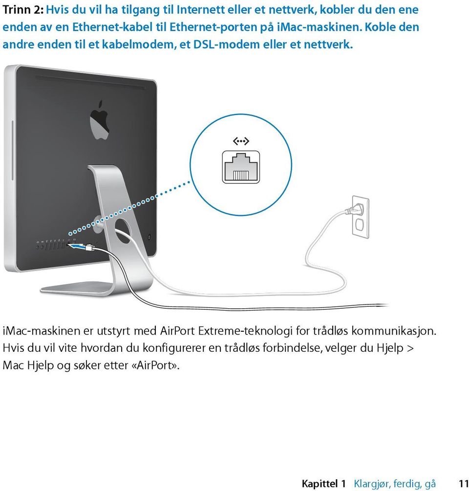 G imac-maskinen er utstyrt med AirPort Extreme-teknologi for trådløs kommunikasjon.