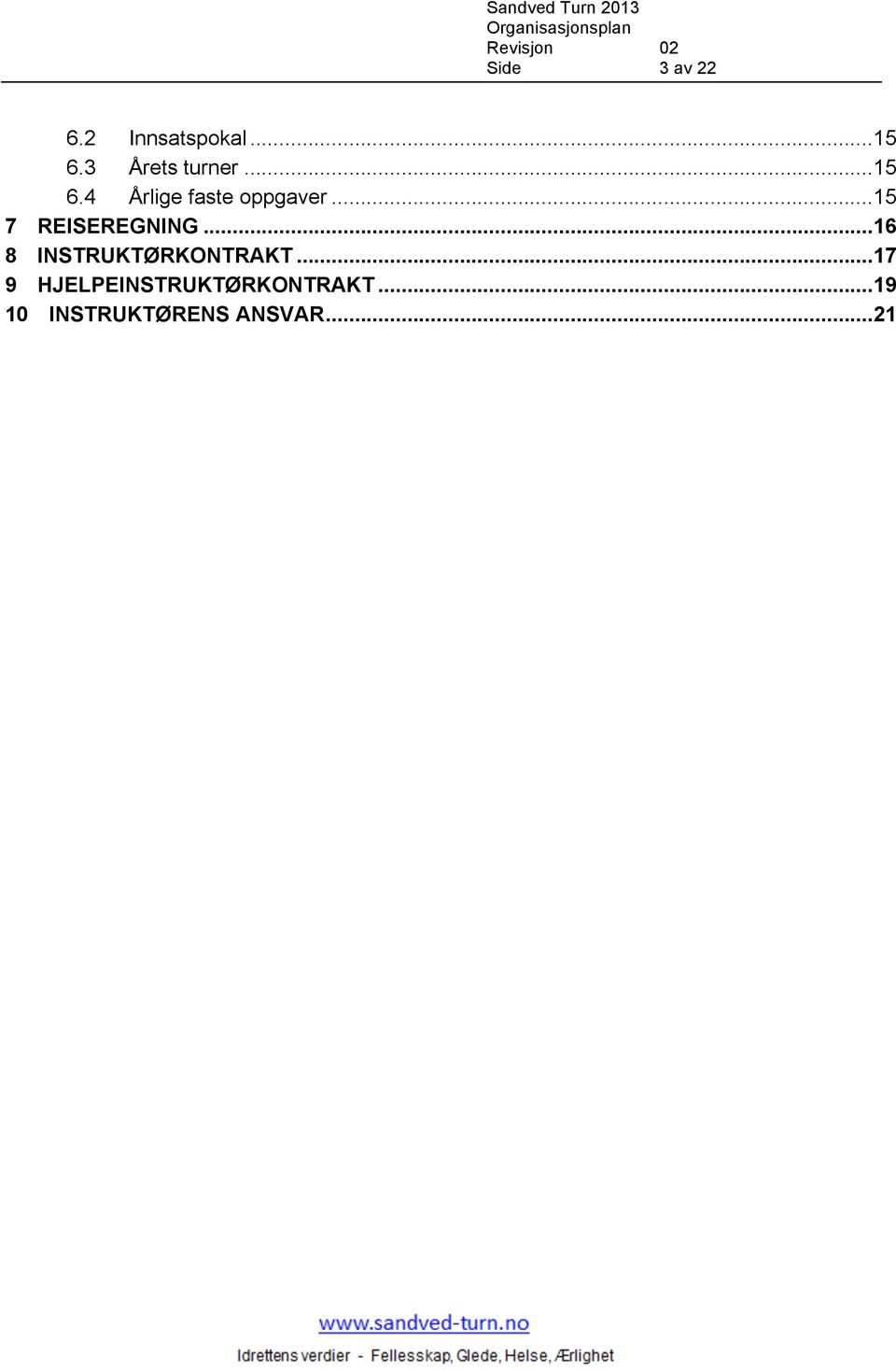 .. 15 7 REISEREGNING... 16 8 INSTRUKTØRKONTRAKT.