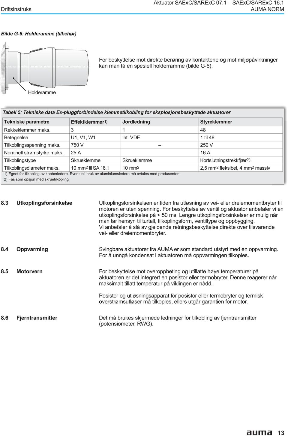 Rekkeklemmer maks 3 1 48 Betegnelse U1, V1, W1 iht VDE 1 til 48 Tilkoblingsspenning maks 750 V 250 V Nominell strømstyrke maks 25 A 16 A Tilkoblingstype Skrueklemme Skrueklemme