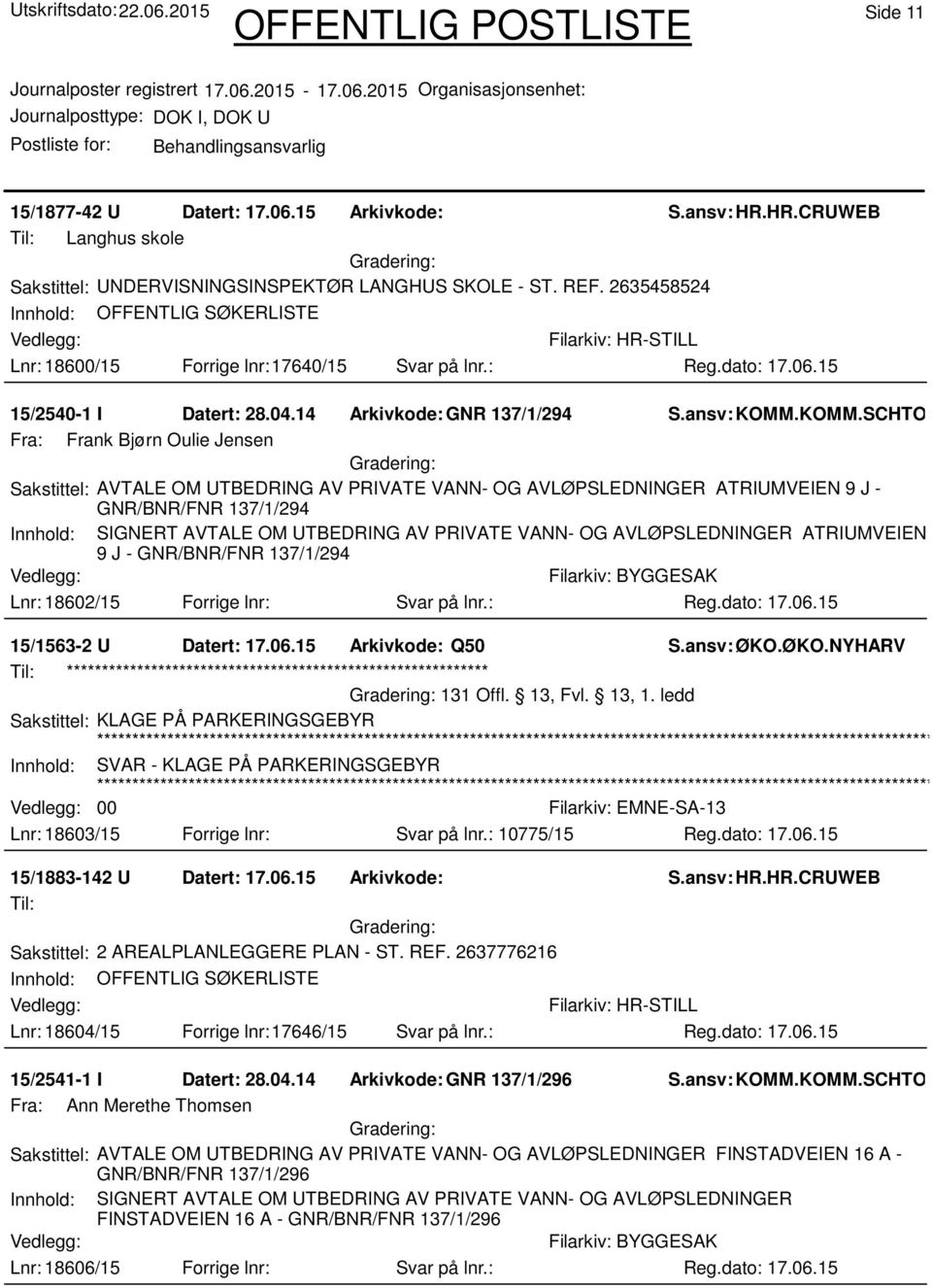 KOMM.SCHTOM Fra: Frank Bjørn Oulie Jensen Sakstittel: AVTALE OM UTBEDRING AV PRIVATE VANN- OG AVLØPSLEDNINGER ATRIUMVEIEN 9 J - GNR/BNR/FNR 137/1/294 Innhold: SIGNERT AVTALE OM UTBEDRING AV PRIVATE