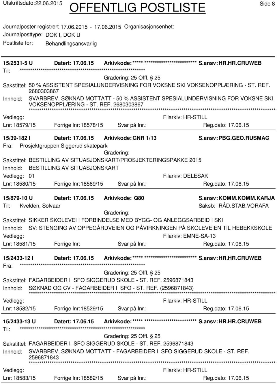 : 15/39-182 I Datert: 17.06.15 Arkivkode:GNR 1/13 S.ansv: PBG.GEO.