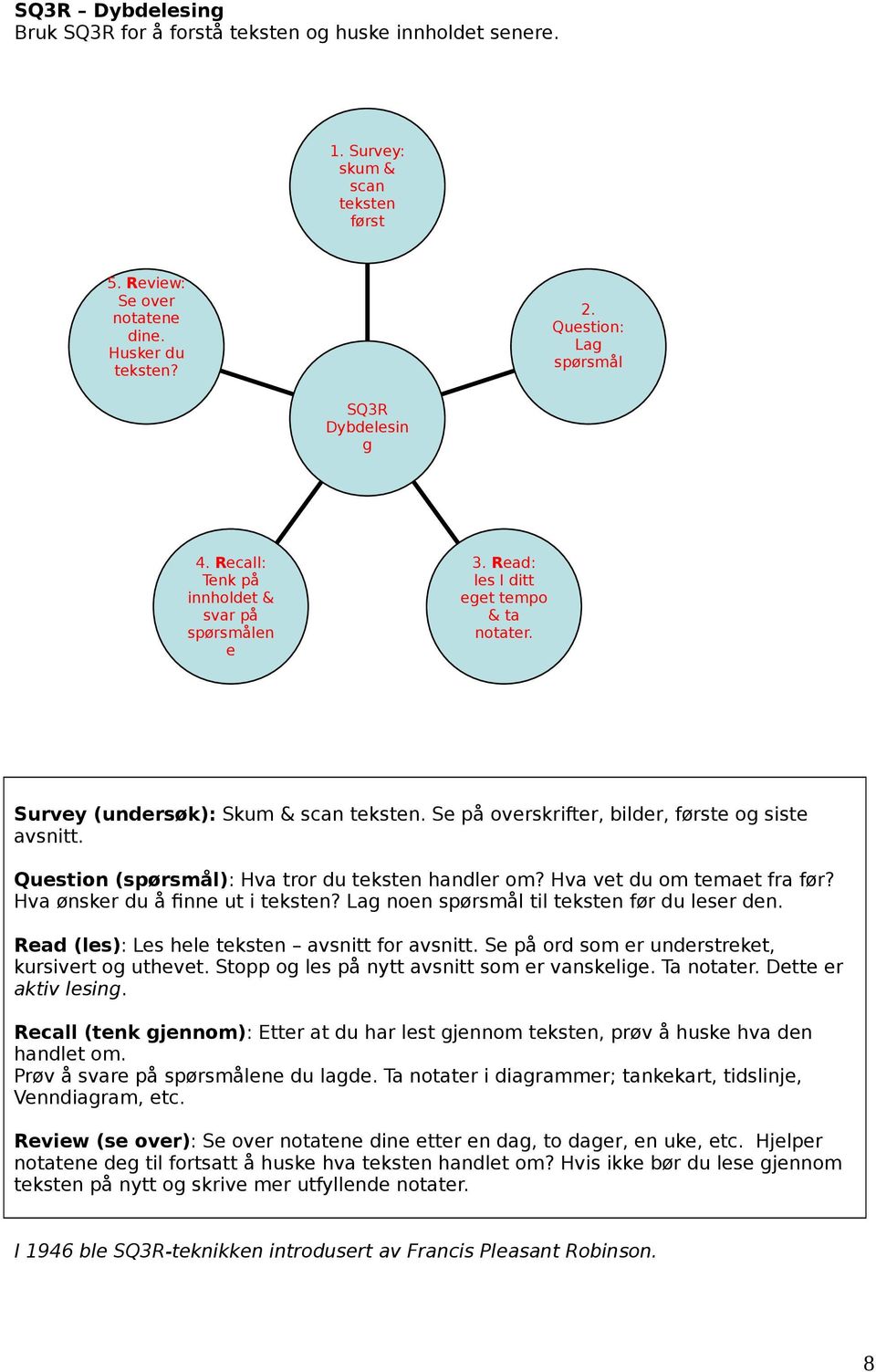 Se på overskrifter, bilder, første og siste avsnitt. Question (spørsmål): Hva tror du teksten handler om? Hva vet du om temaet fra før? Hva ønsker du å finne ut i teksten?