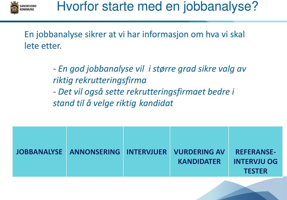 - En god jobbanalyse vil i større grad sikre valg av riktig rekrutteringsfirma - Det vil