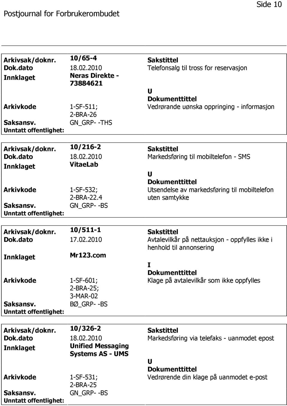 10/511-1 Sakstittel Dok.dato 17.02.2010 Avtalevilkår på nettauksjon - oppfylles ikke i henhold til annonsering nnklaget Mr123.