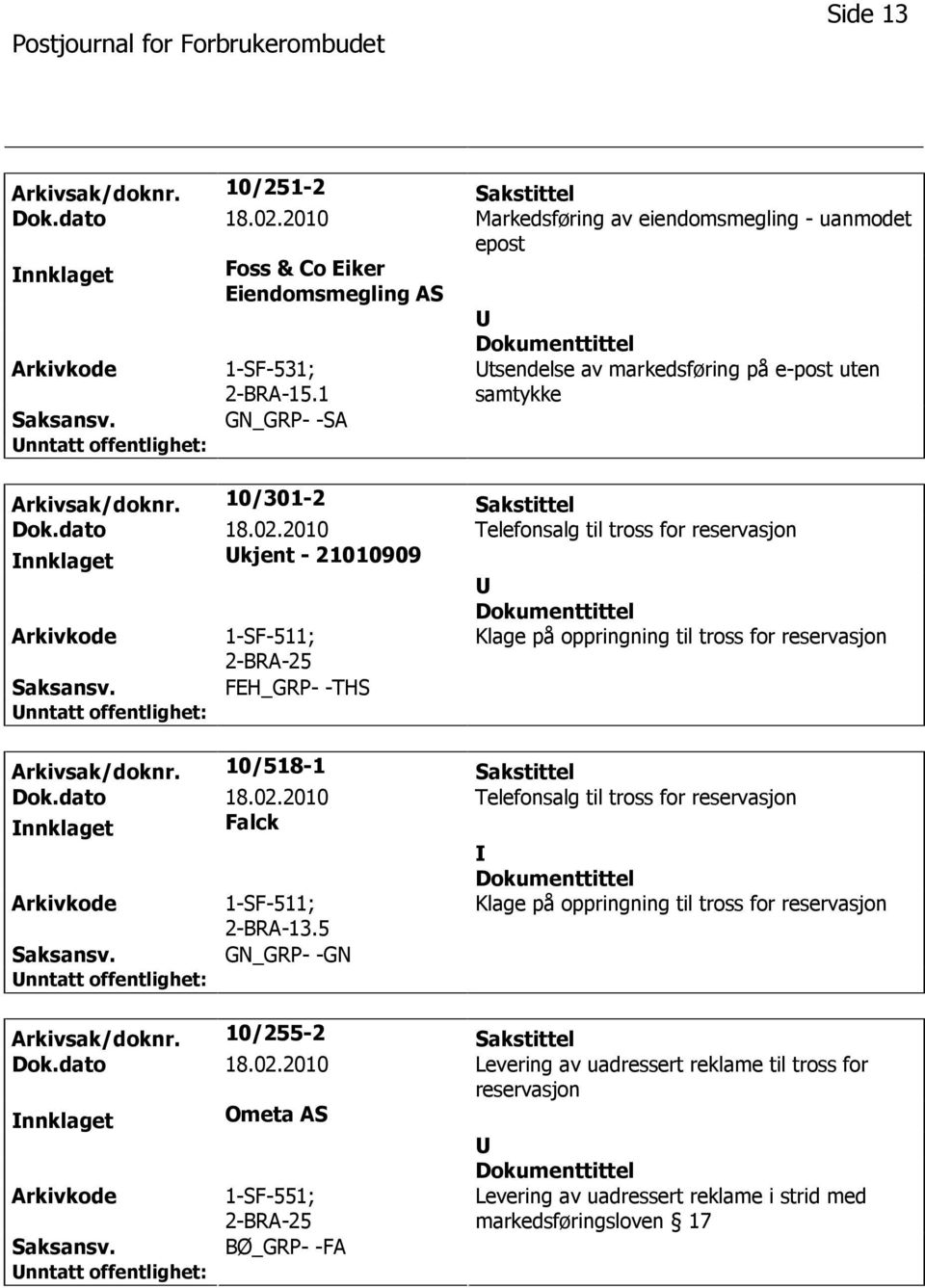 1 GN_GRP- -SA tsendelse av markedsføring på e-post uten samtykke Arkivsak/doknr.