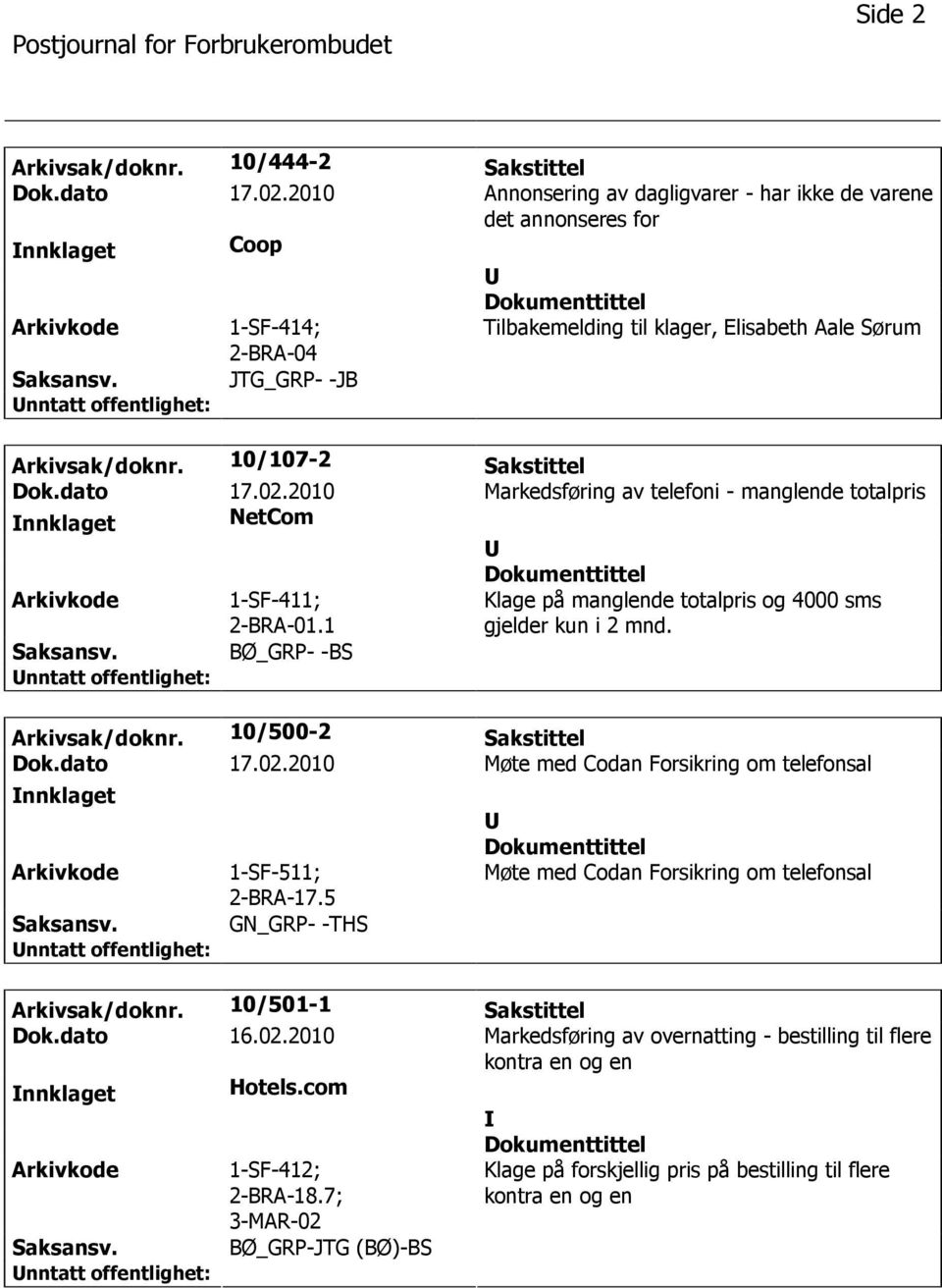 10/107-2 Sakstittel Dok.dato 17.02.2010 Markedsføring av telefoni - manglende totalpris nnklaget NetCom 1-SF-411; 2-BRA-01.1 Klage på manglende totalpris og 4000 sms gjelder kun i 2 mnd.