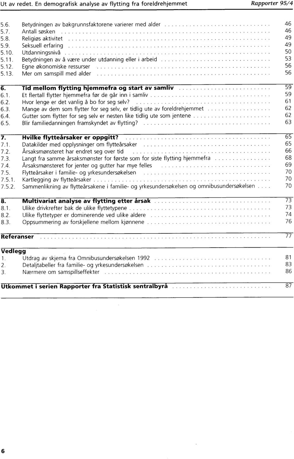 Tid mellom flytting hjemmefra og start av samliv 59 6.1. Et flertall flytter hjemmefra før de går inn i samliv 59 6.2. Hvor lenge er det vanlig å bo for seg selv? 61 6.3.