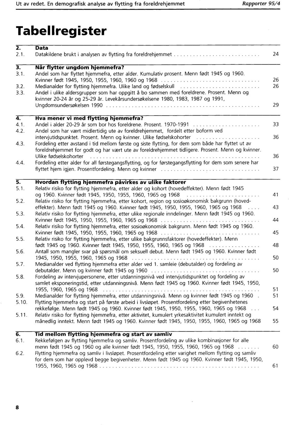 3.2. Medianalder for flytting hjemmefra. Ulike land og fødselskull 26 3.3. Andel i ulike aldersgrupper som har oppgitt å bo sammen med foreldrene. Prosent. Menn og kvinner 20-24 år og 25-29 år.