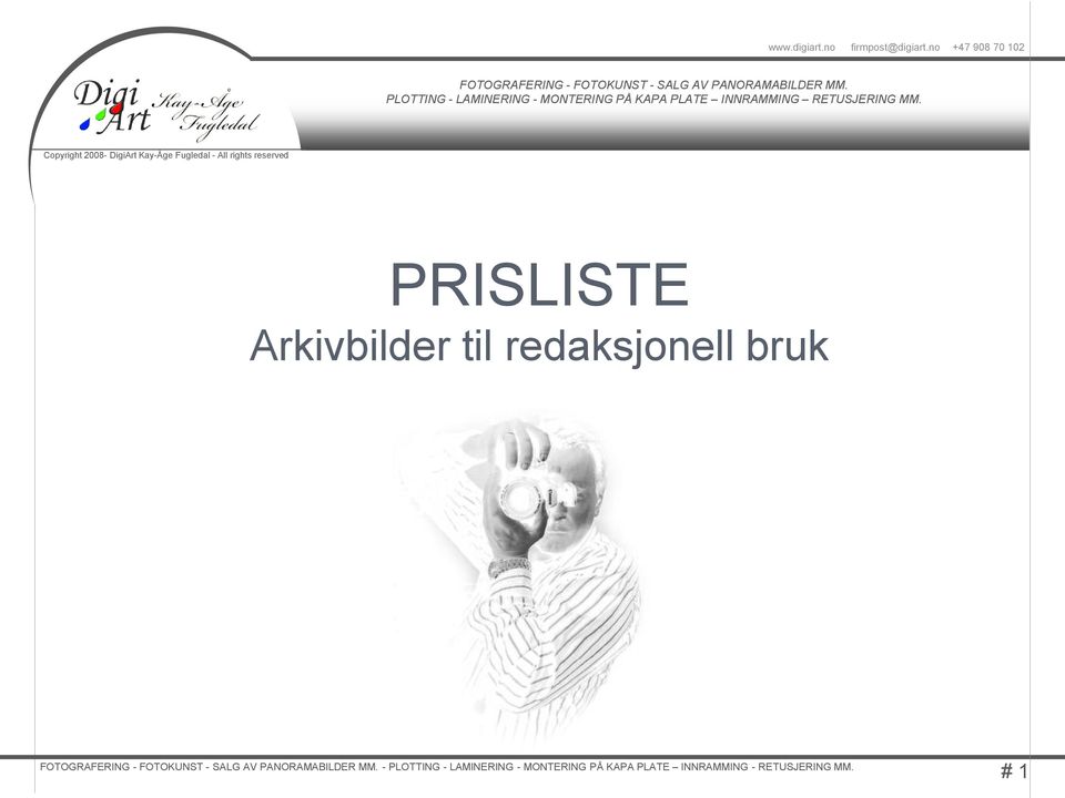 PRISLISTE Arkivbilder til redaksjonell bruk  - PLOTTING - LAMINERING -