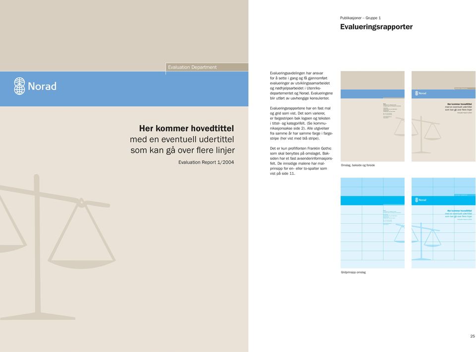 Evaluation Department med en eventuell udertittel Evaluation Report 1/2004 Evalueringsrapportene har en fast mal og grid som vist.