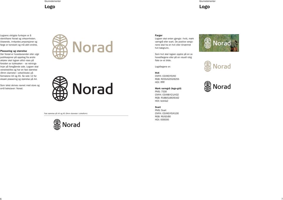 Logoen skal venstrestilles og har en fast størrelse (9mm diameter i sirkel/klode) på formatene A4 og A5. Se side 12 for eksakt plassering og størrelse på A4.