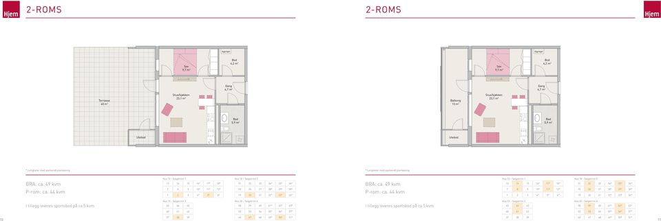 44 kvm I tillegg leveres sportsbod på ca 5 kvm Hus 15 Salgstrinn 1 Hus 18 Salgstrinn 2 Hus 15 Salgstrinn 1 Hus 18 Salgstrinn 2 BRA: ca.