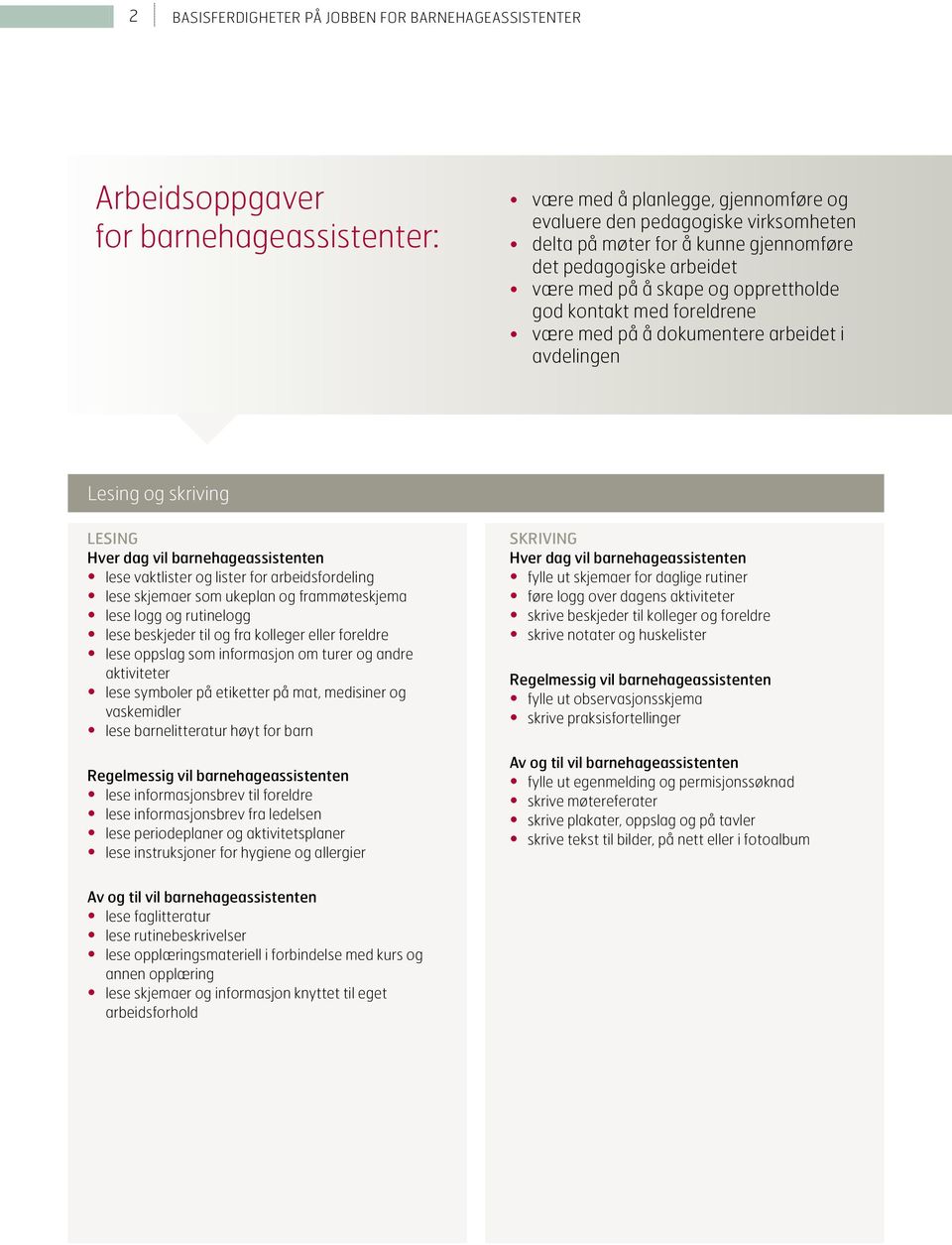 barnehageassistenten lese vaktlister og lister for arbeidsfordeling lese skjemaer som ukeplan og frammøteskjema lese logg og rutinelogg lese beskjeder til og fra kolleger eller foreldre lese oppslag