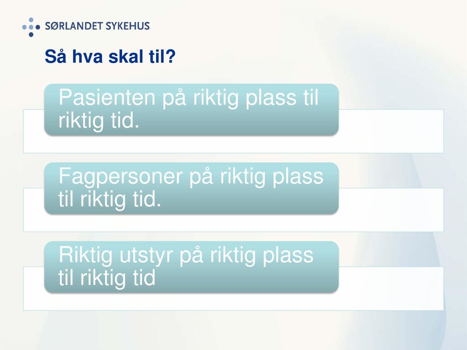 tid. Fagpersoner på riktig plass til