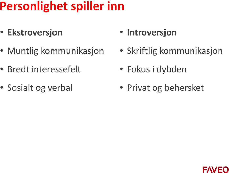 Sosialt og verbal Introversjon Skriftlig