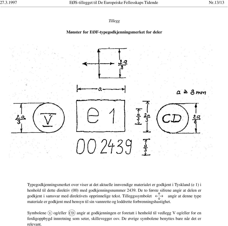 dette direktiv () med godkjenningsnummer 2439. De to første sifrene angir at delen er godkjent i samsvar med direktivets opprinnelige tekst.