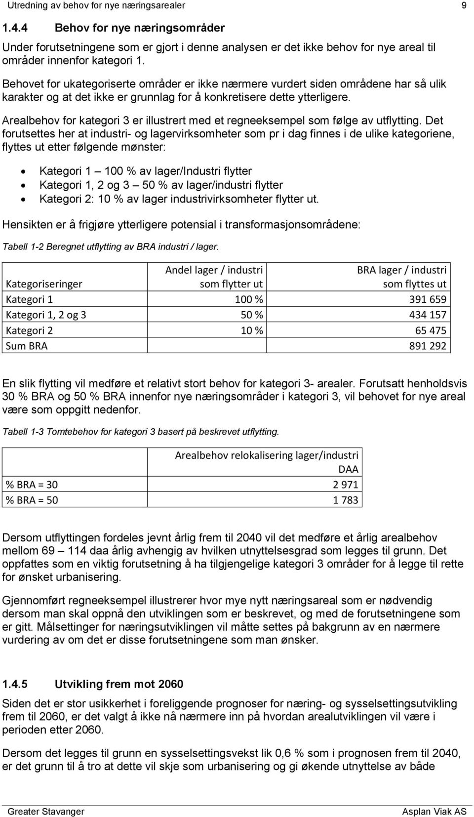 Arealbehov for kategori 3 er illustrert med et regneeksempel som følge av utflytting.